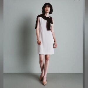 Quince Fluid Crepe Sleeveless Shift Dress large color “sand”